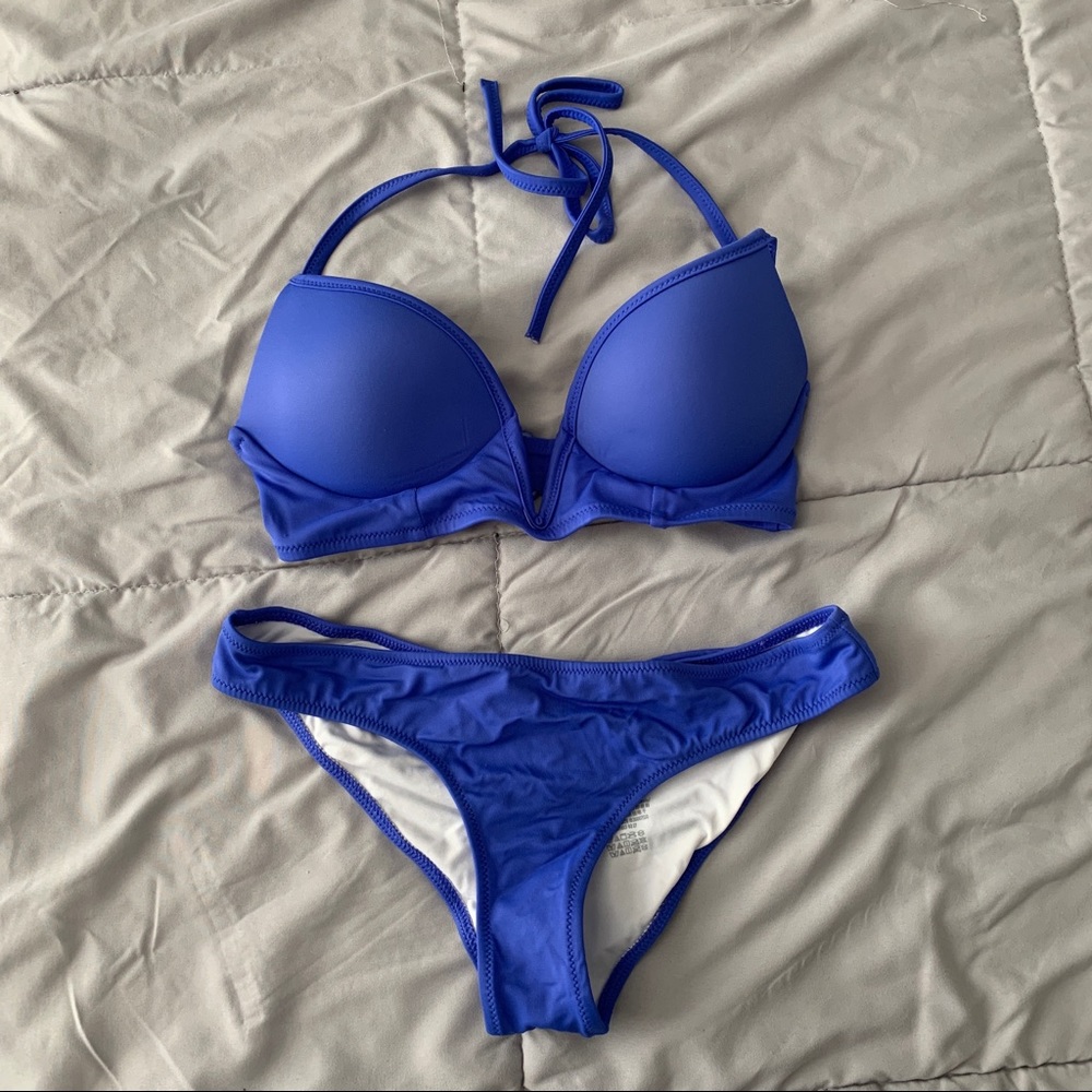 VS Pink Midline Plunge Halter Swimsuit Set